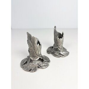 Vintage Seagull pewter tapered candle holder set - with wrapped leaves motif